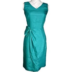 Sheath Dress Teal Taffeta Cocktail Sleeveless Faux Wrap Formal Midi Gown Size 4